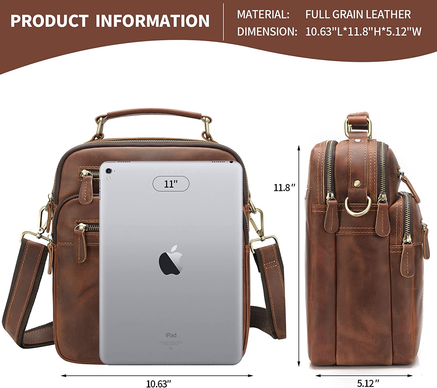 Jack&Chris Leather Man Purse Shoulder Bag,Small Mens Crossbody Messenger Bags for Work,Men Satchel Handbag - Image 2